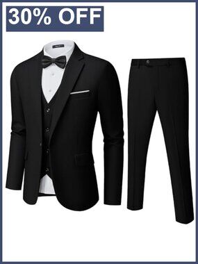 Men's 3 Piece Suit Set Slim Fit Tuxedo with Vest - Formal Wedding